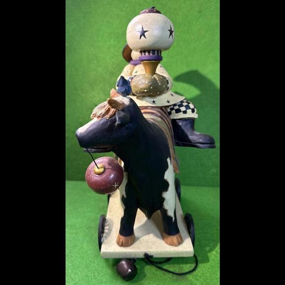 Williraye Folk Art ~ SNOWMAN ON COW Pull Toy ~ WW2390 Dreaming of Christmas - Picture 6 of 9